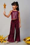 Buy_LIL DRAMA_Maroon Sequin Embellished Top And Velvet Pant Set _at_Aza_Fashions