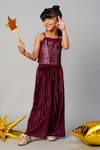 Shop_LIL DRAMA_Maroon Sequin Embellished Top And Velvet Pant Set _at_Aza_Fashions