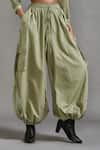 MATI_Green Cotton Plain High Neck Crop Top With Baggy Cargo Pant _at_Aza_Fashions