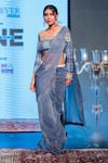 Buy_Rina Dhaka_Blue Lurex Patch Work Pansy Stellar Glisten Pre-draped Saree With Mesh Blouse_Online_at_Aza_Fashions