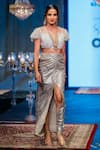 Buy_Rina Dhaka_Silver Net Helix Fringe Sleeves Blouse With Cosmo Sequin Embellished Skirt_at_Aza_Fashions