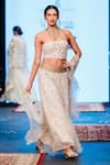 Shop_Rina Dhaka_Pink Net Embroidery Sequins Sweetheart Meadow Off Shoulder Blouse Lehenga Set_at_Aza_Fashions