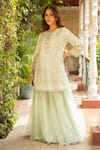 Shop_Ajiesh Oberoi_Green Silk, Organza, Muslin Cut Work, Kriti Cutdana Kurta Sharara Set _at_Aza_Fashions