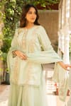 Ajiesh Oberoi_Green Silk, Organza, Muslin Cut Work, Kriti Cutdana Kurta Sharara Set _Online_at_Aza_Fashions