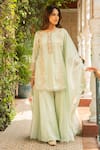Ajiesh Oberoi_Green Silk, Organza, Muslin Cut Work, Kriti Cutdana Kurta Sharara Set _at_Aza_Fashions