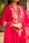 Ajiesh Oberoi_Pink Silk Embroidered Cutdana V-neck Manya Floral Kurta Palazzo Set _at_Aza_Fashions