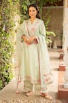 Shop_Ajiesh Oberoi_Green Silk, Organza, Cotton Embroidery V-neck Manya Blossom Kurta Palazzo Set _Online_at_Aza_Fashions