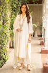 Buy_Ajiesh Oberoi_Ivory Georgette Embroidered Thread V-neck Mehek Kurta Palazzo Set _at_Aza_Fashions