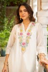 Shop_Ajiesh Oberoi_Ivory Georgette Embroidered Thread V-neck Mehek Kurta Palazzo Set _Online_at_Aza_Fashions