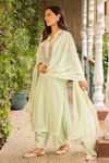 Buy_Ajiesh Oberoi_Green Georgette, Rayon, Muslin Embroidery Mehek Botanic Kurta Palazzo Set _Online_at_Aza_Fashions