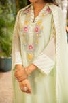 Shop_Ajiesh Oberoi_Green Georgette, Rayon, Muslin Embroidery Mehek Botanic Kurta Palazzo Set _Online_at_Aza_Fashions
