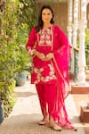Buy_Ajiesh Oberoi_Pink Silk Embroidered Thread Round Nazakat Foliage Kurta Dhoti Pant Set _at_Aza_Fashions