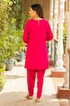 Shop_Ajiesh Oberoi_Pink Silk Embroidered Thread Round Nazakat Foliage Kurta Dhoti Pant Set _at_Aza_Fashions