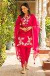 Ajiesh Oberoi_Pink Silk Embroidered Thread Round Nazakat Foliage Kurta Dhoti Pant Set _Online_at_Aza_Fashions