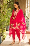 Buy_Ajiesh Oberoi_Pink Silk Embroidered Thread Round Nazakat Foliage Kurta Dhoti Pant Set _Online_at_Aza_Fashions