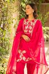 Shop_Ajiesh Oberoi_Pink Silk Embroidered Thread Round Nazakat Foliage Kurta Dhoti Pant Set _Online_at_Aza_Fashions