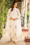 Buy_Ajiesh Oberoi_Ivory Georgette Embroidered Thread Flat Collar Puja Sequin Kurta Palazzo Set _at_Aza_Fashions