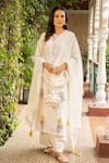 Ajiesh Oberoi_Ivory Georgette Embroidered Thread Flat Collar Puja Sequin Kurta Palazzo Set _Online_at_Aza_Fashions