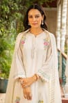 Buy_Ajiesh Oberoi_Ivory Georgette Embroidered Thread Flat Collar Puja Sequin Kurta Palazzo Set _Online_at_Aza_Fashions