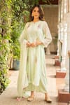 Buy_Ajiesh Oberoi_Green Georgette Embroidered Thread Flat Puja Floral Sequinwork Kurta Palazzo Set _at_Aza_Fashions