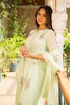 Shop_Ajiesh Oberoi_Green Georgette Embroidered Thread Flat Puja Floral Sequinwork Kurta Palazzo Set _Online_at_Aza_Fashions