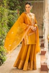 Buy_Ajiesh Oberoi_Yellow Silk, Organza, Muslin Embroidery, Cut Work Mustard Foliage Kurta Set _Online_at_Aza_Fashions