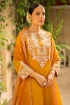 Shop_Ajiesh Oberoi_Yellow Silk, Organza, Muslin Embroidery, Cut Work Mustard Foliage Kurta Set _Online_at_Aza_Fashions