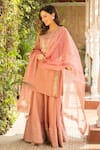 Ajiesh Oberoi_Pink Silk, Organza, Cotton, Muslin Embroidery, Cut Old Rose Kurta Sharara Set _Online_at_Aza_Fashions