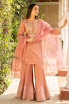 Buy_Ajiesh Oberoi_Pink Silk, Organza, Cotton, Muslin Embroidery, Cut Old Rose Kurta Sharara Set _Online_at_Aza_Fashions