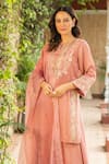 Shop_Ajiesh Oberoi_Pink Silk, Organza, Cotton, Muslin Embroidery, Cut Old Rose Kurta Sharara Set _Online_at_Aza_Fashions