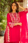 Buy_Ajiesh Oberoi_Pink Silk, Organza, Muslin Embroidery, Cut Work Rani Floral Kurta Sharara Set _Online_at_Aza_Fashions