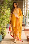 Buy_Ajiesh Oberoi_Yellow Silk Embroidered Thread Roop Cutdana Embellished Kurta Dhoti Pant Set _at_Aza_Fashions