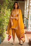 Ajiesh Oberoi_Yellow Silk Embroidered Thread Roop Cutdana Embellished Kurta Dhoti Pant Set _Online_at_Aza_Fashions