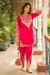 Ajiesh Oberoi_Pink Silk Embroidered Thread Round Roop Floral Jaal Kurta Dhoti Pant Set _at_Aza_Fashions