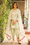 Buy_Ajiesh Oberoi_Green Silk Embroidered Thread Round Floral Jaal Kurta Dhoti Pant Set _at_Aza_Fashions