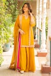 Buy_Ajiesh Oberoi_Yellow Georgette Embroidered Cutdana Sugandh Floral Blossom Kurta Sharara Set _at_Aza_Fashions