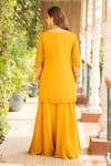 Shop_Ajiesh Oberoi_Yellow Georgette Embroidered Cutdana Sugandh Floral Blossom Kurta Sharara Set _at_Aza_Fashions