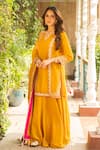 Ajiesh Oberoi_Yellow Georgette Embroidered Cutdana Sugandh Floral Blossom Kurta Sharara Set _Online_at_Aza_Fashions