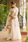 Buy_Ajiesh Oberoi_Ivory Silk, Organza, Cotton, Muslin Embroidery Round Gehna Kurta Sharara Set _Online_at_Aza_Fashions