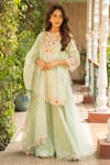 Buy_Ajiesh Oberoi_Green Silk, Organza, Muslin Sequins, Embroidery Gehna Floral Kurta Sharara Set _at_Aza_Fashions