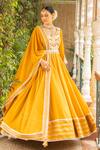 Ajiesh Oberoi_Yellow Georgette, Lycra, Muslin Embroidery Sweetheart Neck Hasrat Anarkali Set _Online_at_Aza_Fashions