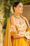Ajiesh Oberoi_Yellow Georgette, Lycra, Muslin Embroidery Sweetheart Neck Hasrat Anarkali Set _at_Aza_Fashions