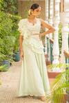 Buy_Ajiesh Oberoi_Green Georgette Embroidery Floral V Neck Jhalak Blouse Sharara Set _at_Aza_Fashions