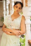 Ajiesh Oberoi_Green Georgette Embroidery Floral V Neck Jhalak Blouse Sharara Set _at_Aza_Fashions