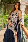 Buy_Ajiesh Oberoi_Blue Georgette Tassels, Embroidery Sweetheart Khwaab Floral Kurta Gharara Set _Online_at_Aza_Fashions