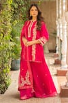 Buy_Ajiesh Oberoi_Pink Silk Embroidery Floral Round Neck Kriti Kurta Sharara Set _Online_at_Aza_Fashions