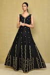 Buy_Khwaab by Sanjana Lakhani_Black Raw Silk Hand Embroidered Sequins V Neck Gown_at_Aza_Fashions