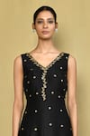 Buy_Khwaab by Sanjana Lakhani_Black Raw Silk Hand Embroidered Sequins V Neck Gown_Online_at_Aza_Fashions