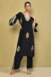 Buy_Samyukta Singhania_Black French Crepe Embroidered Zari V Neck Kurta And Palazzo Set _at_Aza_Fashions