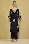 Buy_Samyukta Singhania_Black French Crepe Embroidered Zari V Neck Kurta And Palazzo Set _Online_at_Aza_Fashions